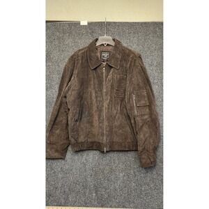 Junction West Jacket Mens XL Brown Suede Bomber Full Zip Lined Western Pockets